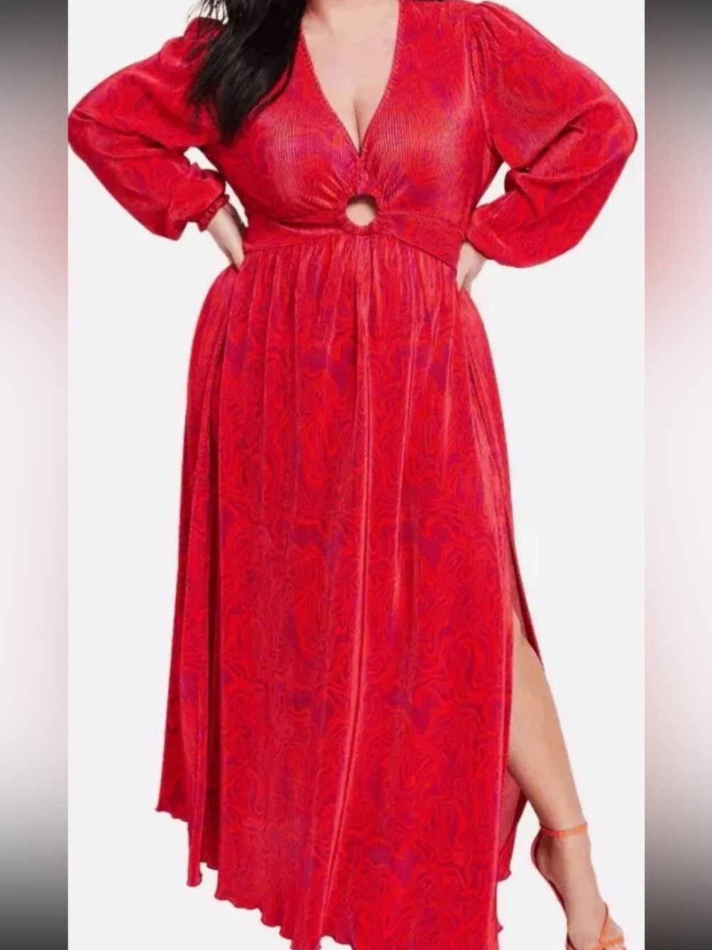 NWT Nina Parker 3X Women’s Red Swirl Plus Keyhole Pleated Maxi Dress Ret $129!